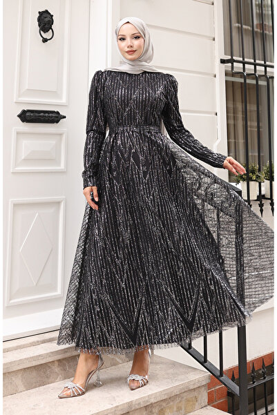 sefamerve Βραδινό φόρεμα με επένδυση από στρας 5613-03 Μαύρο