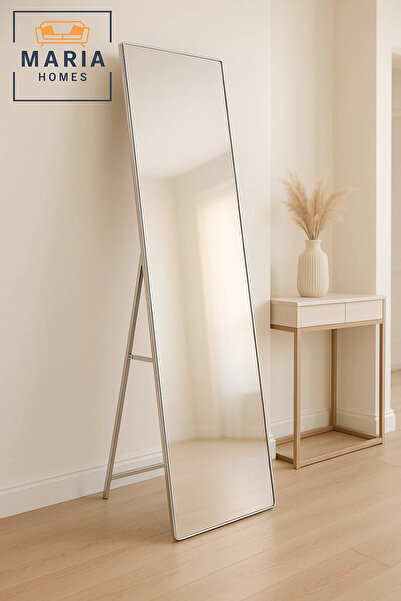 MARIA HOMES مرآة أرضية قائمة بإطار فضي كامل الطول لغرفة النوم وغرفة الملابس 170 × 50