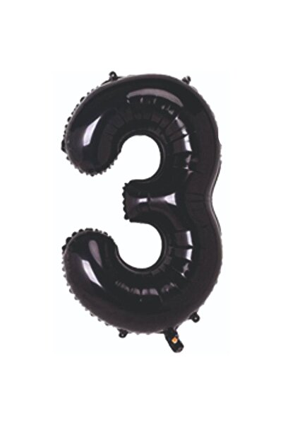 ebru parti evi Folyo Balon 3 Rakamı Helyum Balon 76 Cm Siyah Renk - 3 Yaş Bal...