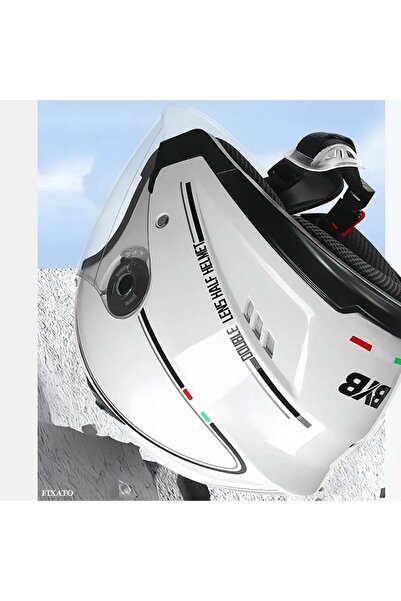 FIXATO Italia Motorcycle/Scooter Helmet, Double Visor, UV Protection, Universal Size 56-62cm, White
