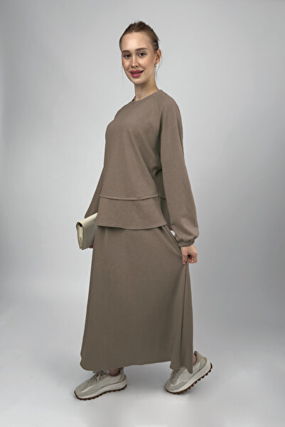 Betimoda Women's Soft Textured Modal Skirt Set Mink