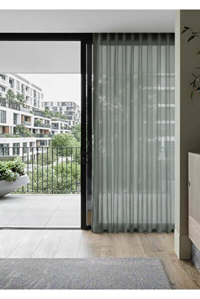 Ran Perde Modern Panama Keten Tül Perde - Koyu Yeşil - Pileli Dikim 1x2,5 Pile