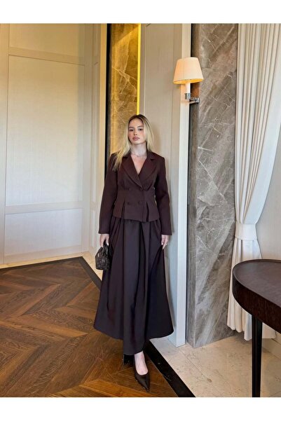 Miraydın Butik Women's Pilikaşe Jacket and Skirt Set Brown - M41414