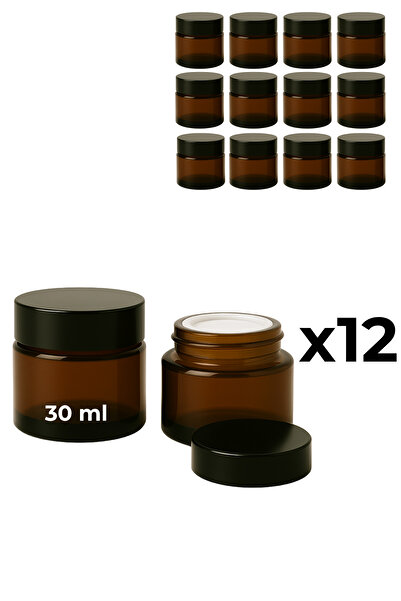 Seray Cam 12’li 30 ml Amber Cam Krem Kavanozu + Siyah Kapak