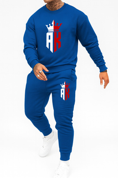 CLASSY.MODA Set de trening pentru bărbați cu cu căptușeală din fleece fire Ş AK Taç B cu imprimeu O supradimensionat Sweat tricou și pantaloni jogger