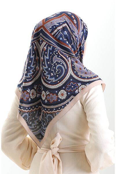sefamerve Karaca Patterned Cupra Scarf 82013-01 Mink Navy Blue