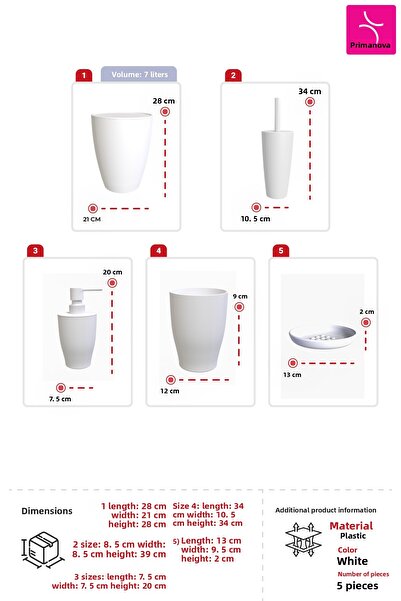 Prima Nova Σετ μπάνιου Pure 5 τεμαχίων - Λευκό