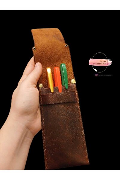 HELİSA ACCESSORİES حامل أقلام من الجلد الأصلي باللون البني، تصميم خاص، صناعة ...