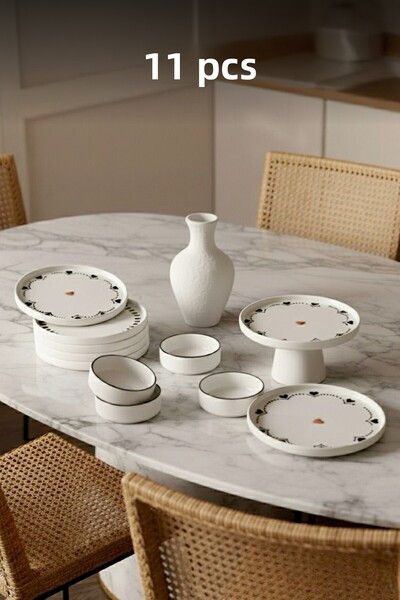 Kitchen Life Premium Black Hearts Breakfast Set with Stand - Handmade Heart Breakfast Set