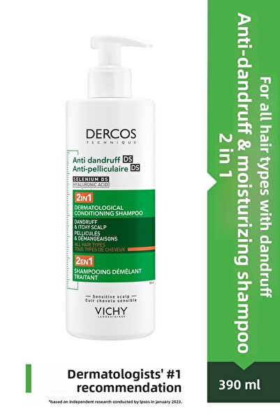 Vichy Dercos Anti-Dandruff & Moisturizing 2-in-1 Shampoo with Hyaluronic Acid 390 ml