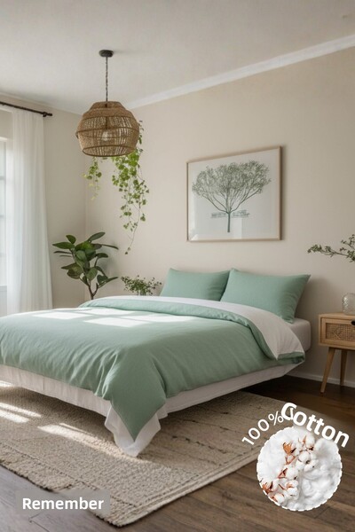 Anılsan Plain Mint Green King Ranforce Duvet Cover Set 100% Cotton(Duvet Cover+Pillowcase)