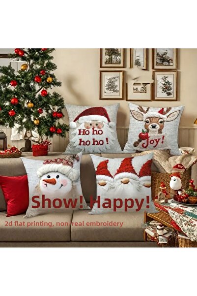 CN 4Pcs Festive Christmas Throw Pillow Covers, 45.01X45.01 cm Zippered, Machine Washable