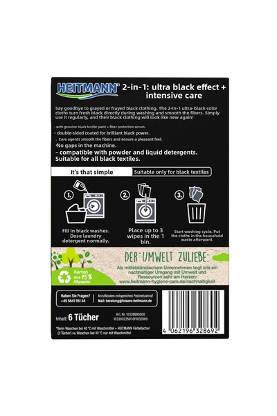 HEITMANN Ultra Black Color Protection-Dyeing Wipes'6 Pack