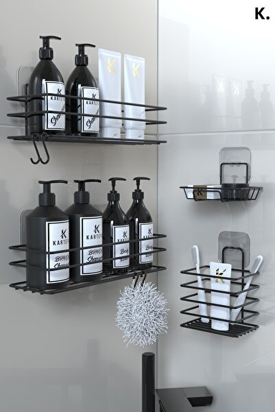 Home Stuff Σετ μπάνιου Μαύρο με βούρτσα ντους, σαπουνάδα και οργανωτής 2 τεμαχίων