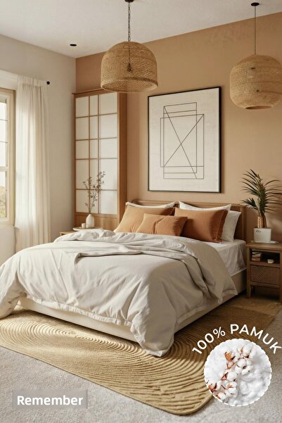 Anılsan Plain Stone Double Ranforce Duvet Cover Set 100% Cotton (Duvet Cover+Pillowcase)