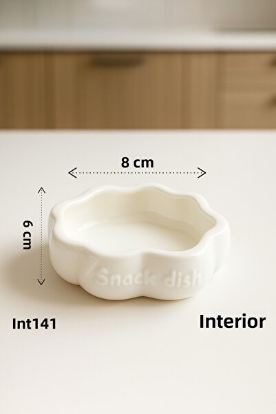 İnterlife 6-Piece Mini Porcelain Sauce Bowl Jam Bowl Presentation Bowl with Writing 8X6 cm Oval Porcelain Bowl