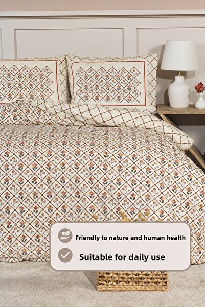 Elart Terra Duvet Cover Set Double Size 100% Cotton Ranforce Fitted Sheet (200X220 cm) Cinnamon
