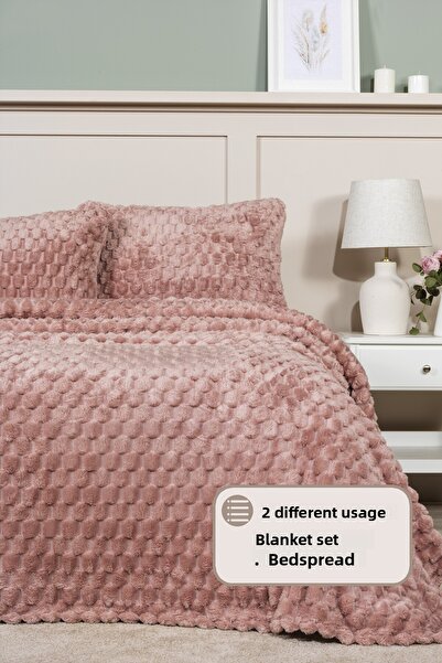 Elart Polen Blanket Set Double Size Wellsoft 3 Pieces (230X250 cm) Dusty Rose