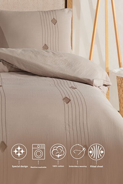 Elart Alva Duvet Cover Set Double Size 4 Pieces Beige