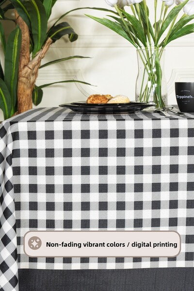 Elart Plaid Tablecloth Digital Printed (160X220 cm) Black