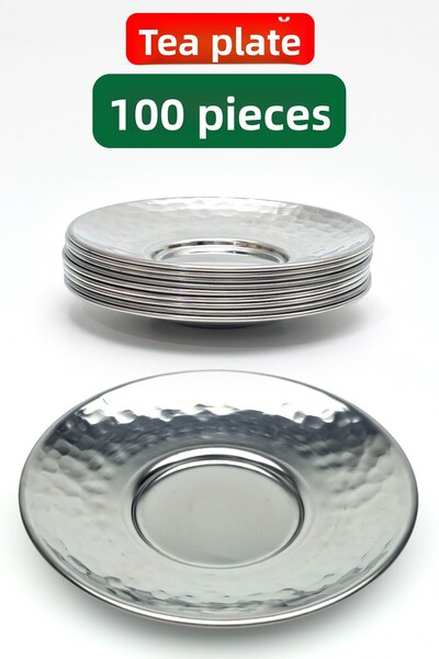 Binbir Trend Stainless Steel Hammered Tea Plate 10 cm – Options for Sets of 6 / 12 / 50 / 100