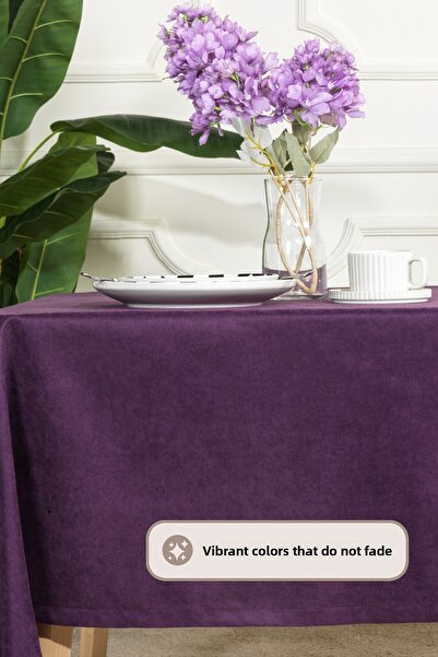 Elart Soft Velvet Tablecloth Rectangular (150X220 cm) Purple