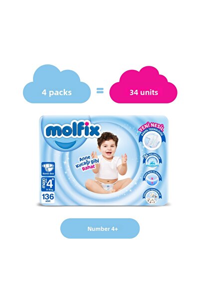 Molfix Baby Diapers 4+ Size Maxi Plus Monthly Opportunity Package 136 Pieces