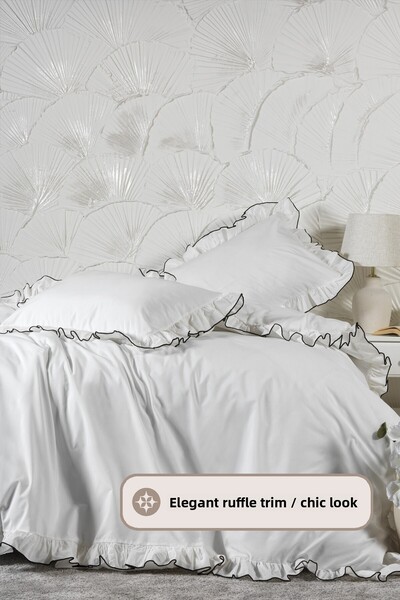 Elart Tılsım Duvet Cover Set Elastic Sheet Cotton Ruffled (200X220 cm) Cream