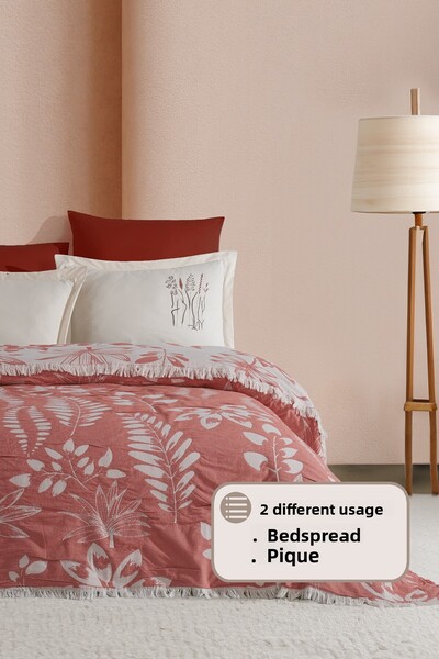 Elart Leaf Pike Bedspread Double Size 100% Cotton (220X240 cm) Cinnamon