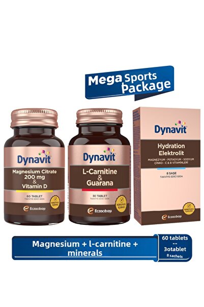 Dynavit Magnesium Citrate 200 Mg & L-Carnitine Guarana & Hydration Electrolyte - Mega Sports Pack