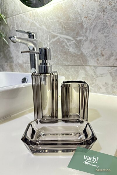 Varbifırsat 3-Piece Bathroom Set – Liquid Soap Dispenser, Toothbrush Holder and Soap Dish