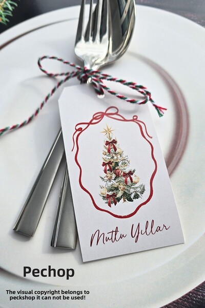 PEKSHOP Διακοσμητικό Χριστουγεννιάτικο Τραπέζι, Κάρτα με Κορδόνι για Μαχαιροπ...