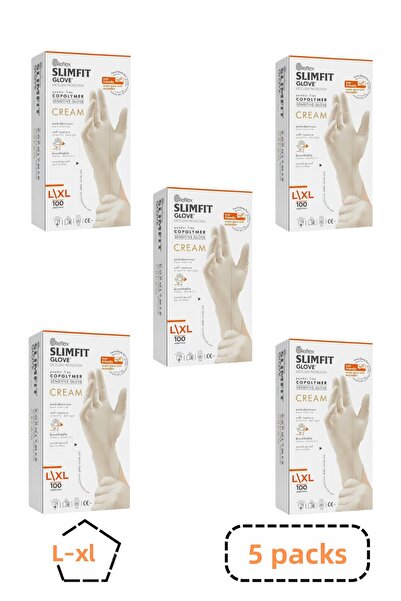 Reflex قفازات سليم فيت كوبوليمر كريم خالية من البودرة مقاس L 5 علب