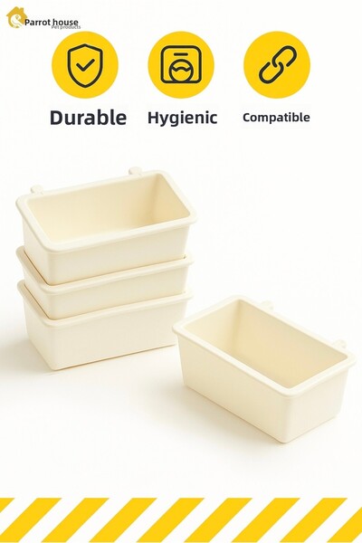 Papağanhane وعاء طعام وشراب صغير أبيض اللون مكون من 4 قطع - للببغاء الصغير وا...