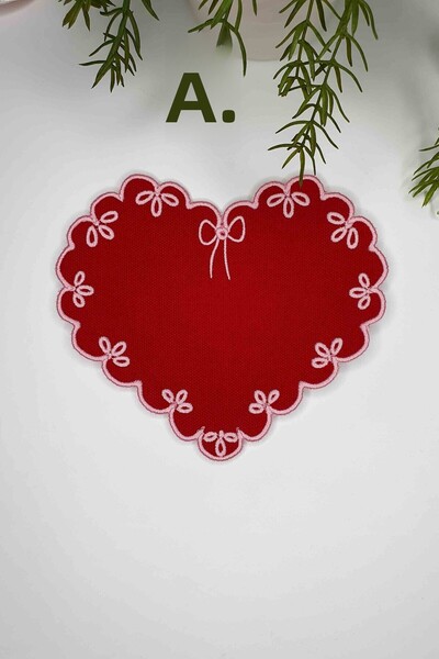 decofav Heart Shape Red Fabric Pink Embroidered Cloth Cocktail Napkin 1 Piece