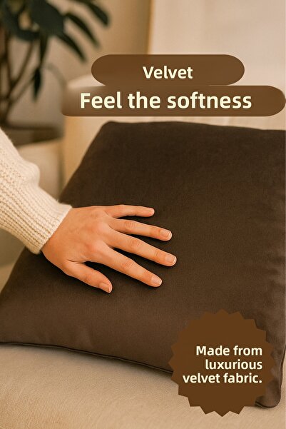 KAMİZ Velvet Throw Pillow Cover Brown Made from Imported Velvet 43 X 43