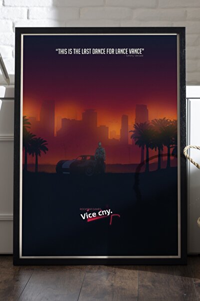 Duvarda Αφίσα GTA Vice City με μαύρο ξύλινο πλαίσιο, διακοσμητικός πίνακας το...