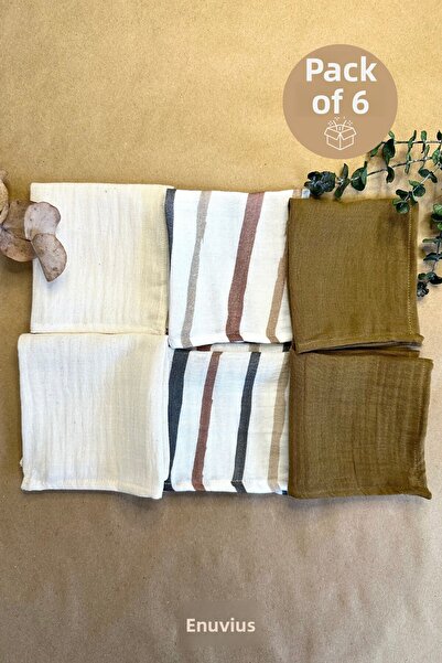 NuvioKids 6-Pack Patterned Organic Muslin Baby Mouth Wipes 100% Cotton, Sweat Cloth, Shoulder Cloth (22X23 cm)