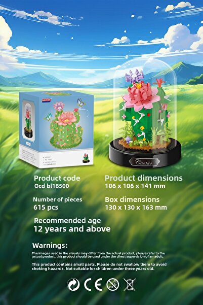 balody Fanuslu Flower Series – Cactus Building Block Set – 615 Pieces