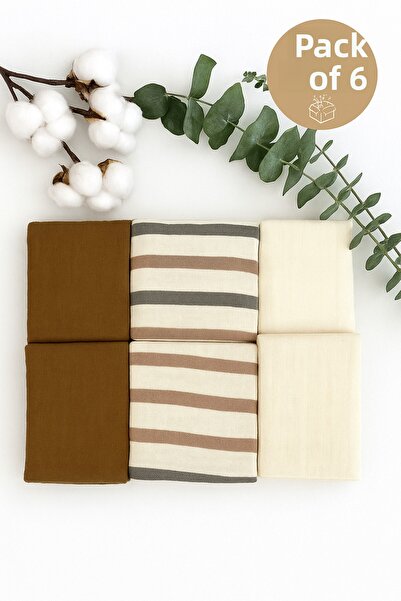 NuvioKids 6-Pack Patterned Organic Muslin Baby Mouth Wipes 100% Cotton, Sweat Cloth, Shoulder Cloth (22X23 cm)