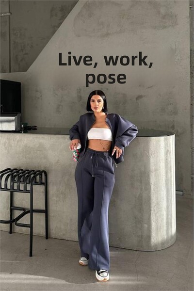 Dipmoda Set de trening pentru femei cu buzunare 3 fire cu căptușeală din flee...