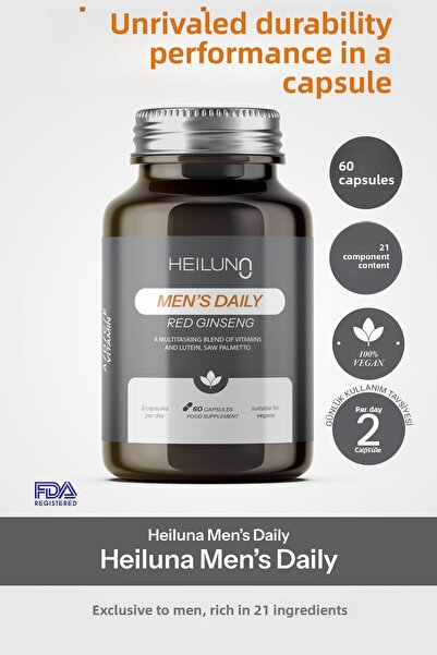 Heiluna Men's Daily Multivitamin 60 Capsules – Energy and Strength Support with Red Ginseng, Lycopene & Saw Palmetto
