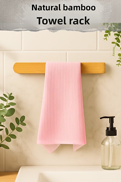 Penthouse Suport pentru prosoape din bambus cu adeziv și șuruburi |   Asamblare ușoară 30 x 5 cm