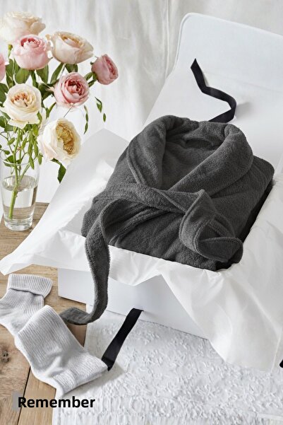 Anılsan 100% Cotton Anthracite Bathrobe - Şalyaka Hotel Bathrobe, Ideal for Spa, Suitable for Daily Use
