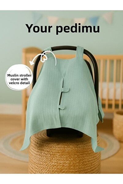 Pedimu Muslin Nile Green Color Velcro Stroller Cover 100% Cotton