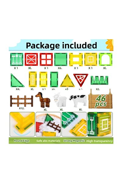 Toyimoyi Magnetic Tiles Farm Animals Themed 46 Pieces Magnetic Building Blocks
