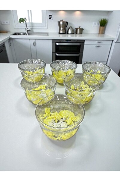 İnterlife 6-Piece Double-Walled Artificial Flower Turkish Delight Bowl, Confectionery, Coffee Side Serving, Small Glass Bowl, 7 cm