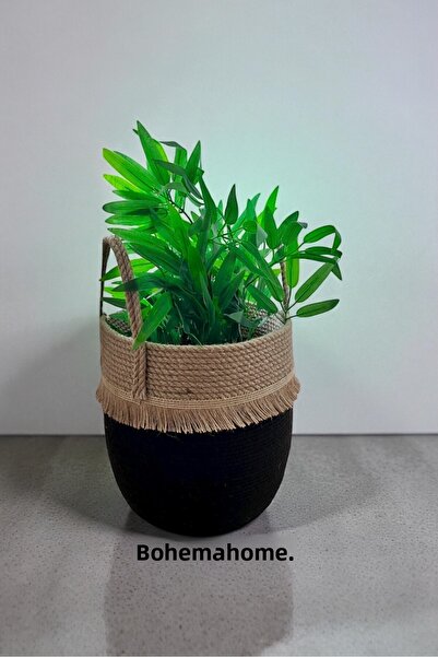 Bohemahomedecor سلة من الجوت الأسود أزرق بلون الكوبالت سلة تنظيم دافئة