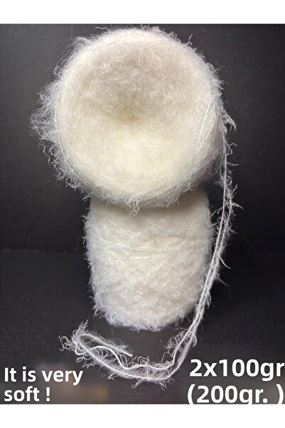 Ana&Kuzusu İplik White Fine Mohair, White Rabbit (2 Ply Winding) Special Blen...