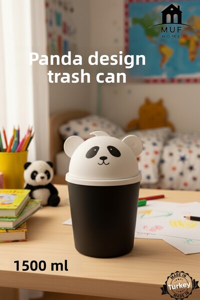 MUF HOME Cute Panda Desktop Mini Trash Can Panda-Looking Desktop Garbage Bin - 1500 ml